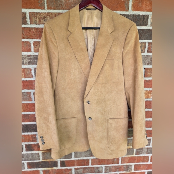 Classic Tan Suede Leather Custom Tailored Elkridge Sport Coat Size 44R - Picture 1 of 11